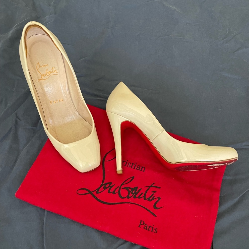 Christian Louboutin Square Toe, Bone, Sz 36.5